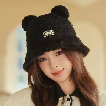 Зимняя плюшевая шляпа с медведем и рыбаком, женская уличная теплая шляпа-ведро чёрный