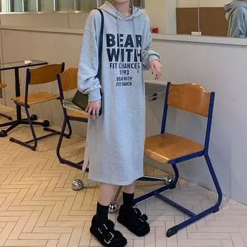 Зимняя плюшевая утолщенная юбка выше колена Fat MM свободная толстовка с капюшоном платье для женщин ретро-стиль Гонконг юбка с разрезом One size