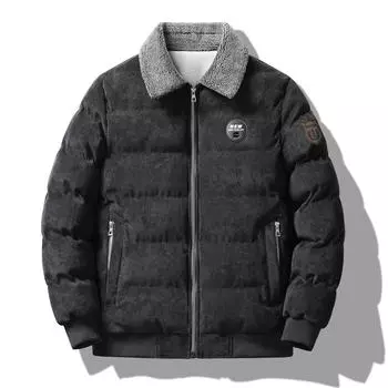 Зимняя плюшевая вельветовая куртка с толстыми лацканами для мужчин, молодежная теплая куртка, городская куртка M чёрный