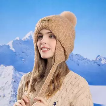 Зимняя плюшевая вязаная шерстяная шапка с плюшевым утеплителем, защитная шапка для ушей, детская, толстая, противопрохолодная, с большим обхватом головы, шапка Lei Feng