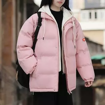 Зимняя поддельная одежда из двух частей с хлопковой подкладкой, высококачественная одежда для хлеба, парные модели, утепленная одежда с капюшоном с хлопковой подкладкой для мужчин M чёрный