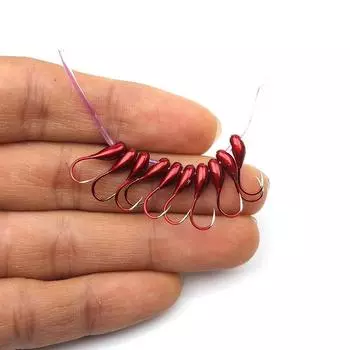 Зимняя подледная рыбалка 45° Красный перевернутый крючок с леской Имитация красных крючков для наживки дождевых червей Джиг-головка Рыболовный крючок Снасти для ловли карпа 0.3# 10pcs