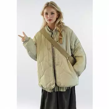 Зимняя подростковая куртка с ромбом, женская осенне-зимняя куртка, корейская стеганая куртка, короткая S зелёный