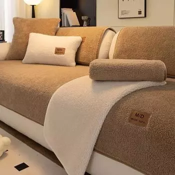 Зимняя подушка для дивана из овчины, легкая роскошная нескользящая подушка для сиденья, однотонный чехол для дивана, тканевый чехол 70*70cm