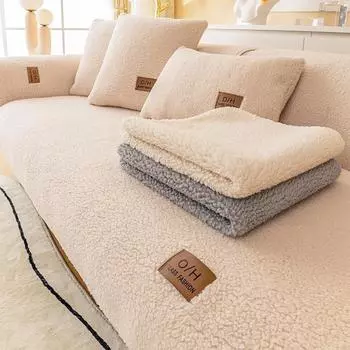 Зимняя подушка для дивана из овчины, утолщенная флисовая подушка, Нескользящий кожаный чехол для дивана, высококачественный скандинавский простой универсальный чехол 70*70cm