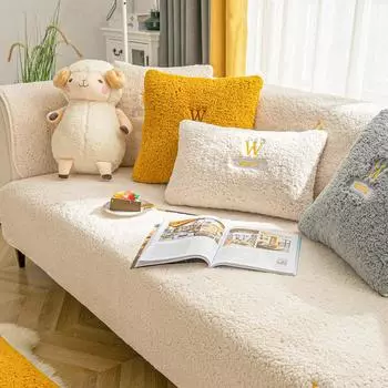 Зимняя подушка для дивана из овчины, утолщенная флисовая подушка, нескользящий кожаный чехол для дивана, скандинавский простой зимний чехол 70*70cm