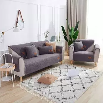 Зимняя подушка для дивана из овчины, утолщенная флисовая подушка, Нескользящий кожаный чехол для дивана, высококачественный скандинавский простой универсальный чехол 70*70