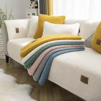 Зимняя подушка для дивана из овчины, утолщенная флисовая подушка, нескользящий кожаный чехол для дивана, высококачественный скандинавский простой зимний чехол 70*70