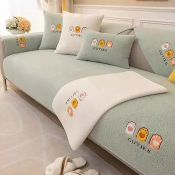 Зимняя подушка для дивана из овечьей шерсти с рисунком, утолщенная теплая вышитая крышка для дивана, универсальный чехол, тканевое полотенце 70*70cm