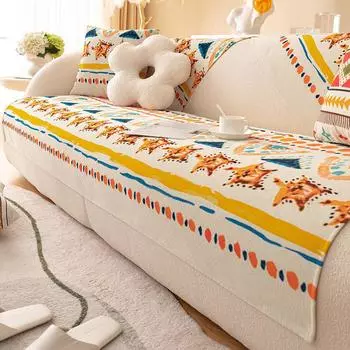 Зимняя подушка для дивана, универсальная из хлопка и льна, нескользящая, универсальная задняя крышка, ткань, чехол для дивана на все времена года 70*70cm