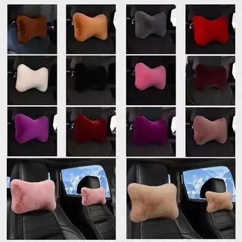 Зимняя подушка для шеи на автомобильное сиденье, плюшевая подушка для подголовника автомобиля, плюшевая подушка для тепла и комфорта, универсальная подушка для поясницы, аксессуары для поддержки