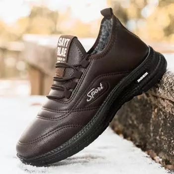 Зимняя популярная хлопковая обувь мужская обувь женская обувь бархатная теплая спортивная обувь обувь для среднего и пожилого возраста повседневная обувь кожаная поверхность водонепроницаемая 36
