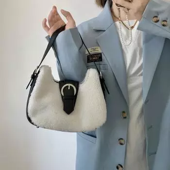 Зимняя популярная сумка через плечо из нишевого дизайна для женщин, новая сумка из овечьего меха