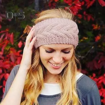 Зимняя повязка на голову для женщин с пушистой флисовой подкладкой, теплая вязаная крючком толстая теплая повязка на голову, однотонная вязаная повязка для волос синий