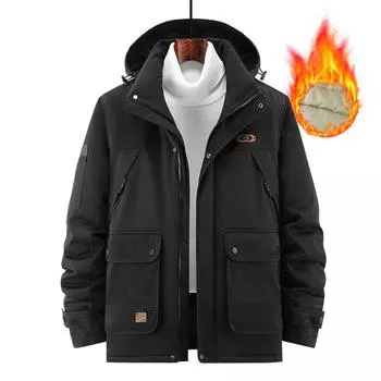 Зимняя повседневная хлопковая куртка для мужчин, рабочая одежда для активного отдыха, плотная хлопковая куртка, свободный крой, куртка больших размеров с капюшоном 7XL чёрный