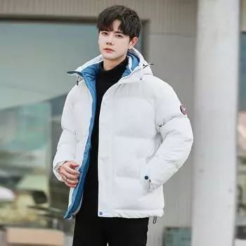 Зимняя повседневная куртка для пары, хлопковое утепленное пальто для мужчин и женщин с одинаковой свободной курткой с капюшоном M белый