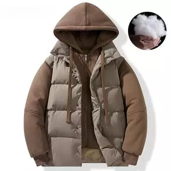 Зимняя повседневная куртка с капюшоном, пальто, мужская толстая уличная одежда, свободная поддельная куртка из двух курток S чёрный