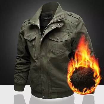 Зимняя повседневная куртка с воротником и флисом, утолщенная, большого размера, мужская однотонная куртка-карго L