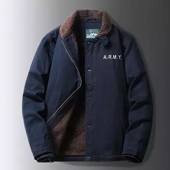 Зимняя повседневная мужская куртка с флисовыми толстыми лацканами, куртка в стиле милитари, стеганое пальто для мужчин среднего возраста, свободная овечья флисовая куртка с подкладкой для мужчин L