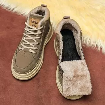 Зимняя повседневная мужская обувь, мягкие ботинки средней высоты, кожаные дышащие, удобные, теплые, походные ботинки, износостойкие рабочие ботинки для активного отдыха 39