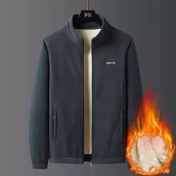 Зимняя повседневная новая теплая шерстяная утолщенная куртка на шерстяной подкладке, мужская флисовая куртка на молнии с воротником-стойкой 3XL темно-синий