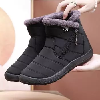 Зимняя повседневная обувь со средней посадкой на хлопковой подкладке, хлопковые ботинки на флисовой подкладке на молнии, водонепроницаемые зимние сапоги 36 чёрный