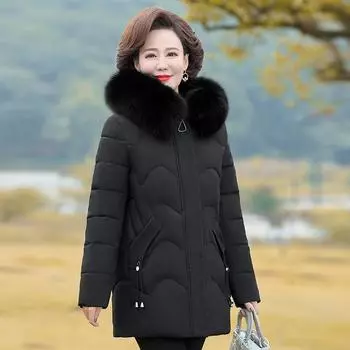 Зимняя повседневная однотонная куртка средней длины XXXXXL чёрный