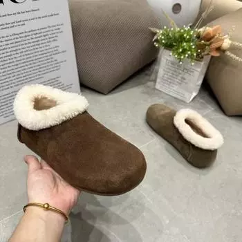 Зимняя повседневная женская обувь с круглым носком, горячая распродажа 2024 года, теплая женская обувь на толстой подошве, плюшевая, среднего каблука, водонепроницаемая, теплая зимняя обувь 35 темно-коричневого