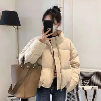 Зимняя повседневная женская теплая хлопковая куртка, короткая женская куртка-хлеб, топ, женское зимнее пальто, пальто M коричневый