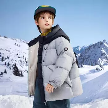 Зимняя простая белая утиная пуховая одежда для мальчиков и девочек в корейском стиле из хлопка, новый горнолыжный костюм с капюшоном, куртка-пуховик 130cm чёрный