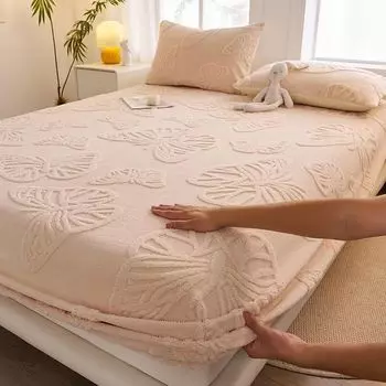 Зимняя простыня из молочного флиса с резинкой, комплект из двух частей/комплект из трех частей, покрывало из кораллового флиса, чехол для матраса, простыня с полным покрытием 120x200 слоновая кость