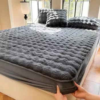 Зимняя простыня Toscana из кроличьего флиса, молочного бархата, утолщенный наматрасник-чехол, покрывало для матраса, для комфортного сна 120*200cm чёрный