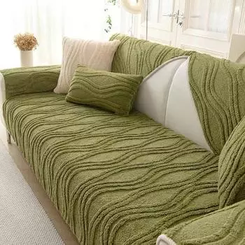 Зимняя противоскользящая подушка для дивана, толстое плюшевое полотенце для дивана, однотонный чехол для дивана, одеяло с трехмерным волнистым узором 70x70cm 1pcs