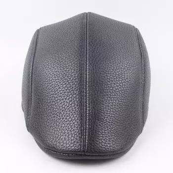 Зимняя ПУ шапка мужская флисовая утолщенная кожаная шляпа британский стиль простой берет монохромная старая кожаная шляпа Around 58 тёмно-синий