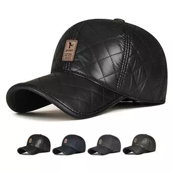 Зимняя ПУ толстая ветрозащитная теплая кепка для защиты ушей для среднего возраста, морозостойкая бейсболка чёрный