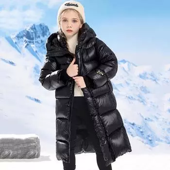 Зимняя пуховая хлопковая куртка для девочек и мальчиков, водонепроницаемое пальто с капюшоном, детская верхняя одежда, одежда 110CM чёрный