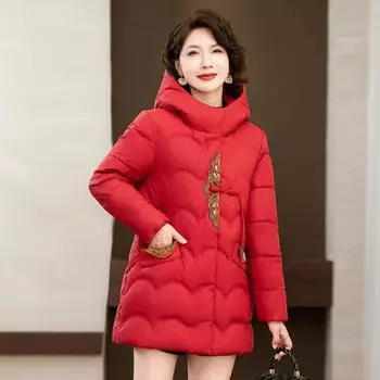Зимняя пуховая хлопковая куртка в иностранном стиле, короткая куртка для людей среднего и пожилого возраста, теплая куртка в китайском стиле с хлопковой подкладкой, женская куртка M красный