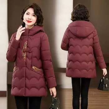 Зимняя пуховая хлопковая куртка в иностранном стиле, короткая куртка для людей среднего и пожилого возраста, теплая куртка в китайском стиле с хлопковой подкладкой, женская куртка M красный