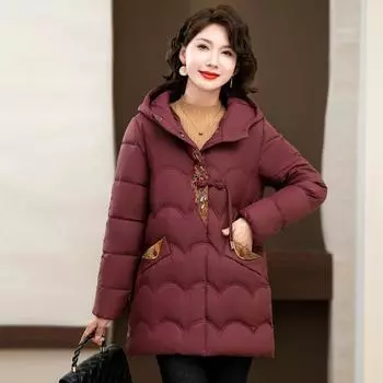 Зимняя пуховая хлопковая куртка в иностранном стиле, короткая куртка для людей среднего и пожилого возраста, теплая куртка в китайском стиле с хлопковой подкладкой, женская куртка M фиолетовый