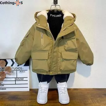 Зимняя пуховая хлопковая одежда Детская одежда Пальто Подростковая детская парка 3-8 лет Утепленный зимний комбинезон 100cm чёрный