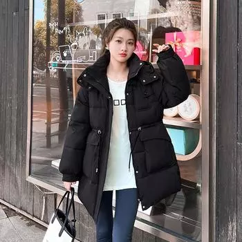 Зимняя пуховая куртка с хлопковой подкладкой женская со свободной талией модное длинное теплое пальто с капюшоном M розовый