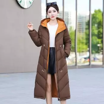 Зимняя пуховая одежда с хлопковой подкладкой женская корейская версия облегающая, тонкая и теплая двухсторонняя куртка с капюшоном с хлопковой подкладкой M чёрный