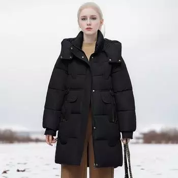 Зимняя пуховая одежда с ватой, женские средние и длинные утепленные куртки с ватой, свободная одежда с ватой, студенческие куртки M белый
