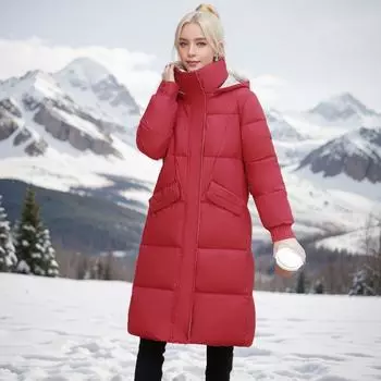 Зимняя пуховая одежда женская большого размера, средняя и длинная, с наколенниками, утолщенная куртка M 80-52.5 kg абрикосовый