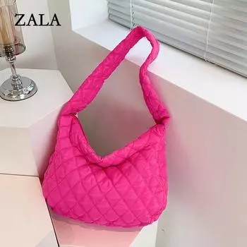 Зимняя пуховая сумка через плечо с вышивкой и вышивкой, модная мягкая сумка через плечо с пельменями большой емкости 38x9x34cm розовый