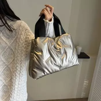 Зимняя пуховая сумка женская простая универсальная сумка модная нишевая дизайнерская сумка через плечо большой вместимости женская сумка для поездок на работу чёрный