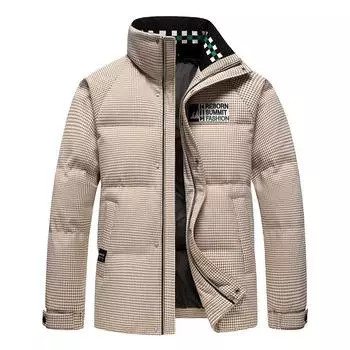 Зимняя пуховик Мужская короткая стойка Воротник Модный плед 90 Duck Down Теплый топ S