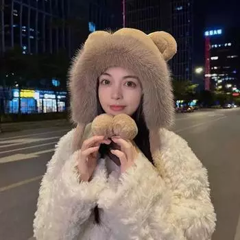 Зимняя пушистая меховая вязаная шапка для женщин, русская леди, мягкая теплая защитная шапка для ушей, женская, для улицы, плюшевый мяч One Size