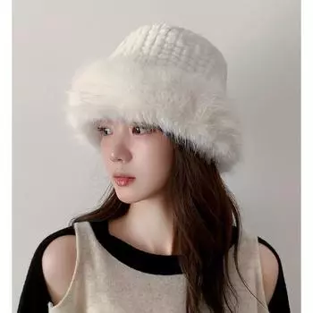 Зимняя пушистая меховая женская теплая шапка для бассейна, однотонная защита ушей, толстые плюшевые шапки белый