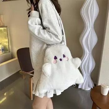 Зимняя пушистая сумка на плечо для девочек, плюшевый рюкзак, сумка-тоут с облаком белый